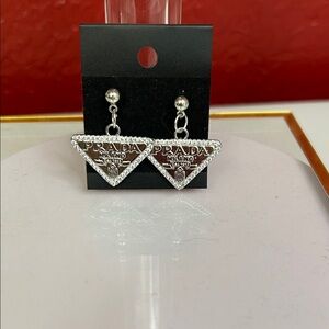 Prada Silver Logo Triangle Earrings